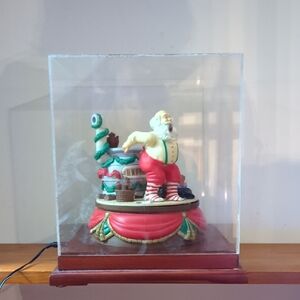 Vintage Mechanical Musical Warming By The Fire Santa Countertop Display